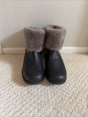 UGG Black Boots with Gray Faux Fur Cuff
